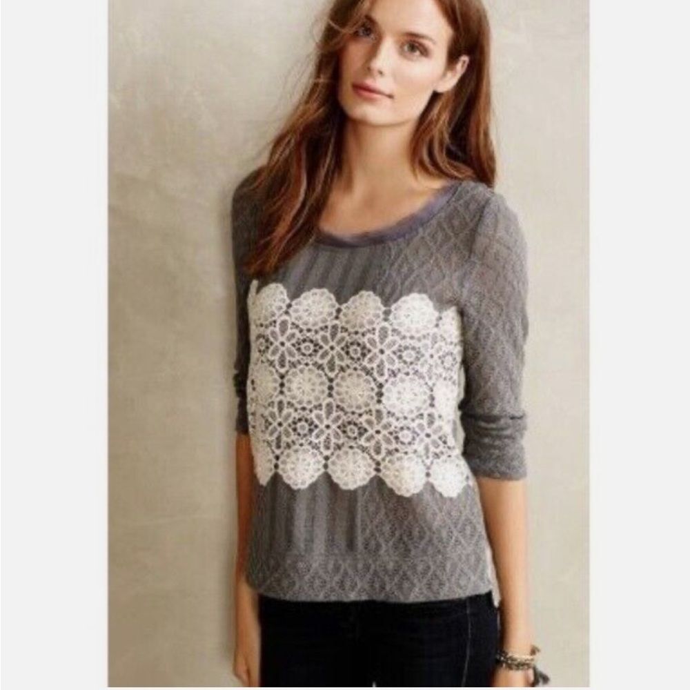 Anthropologie Meadow Rue Crochet Overlay Lace Sweater
